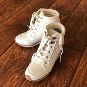 Shoedazzle White Wedge Sneakers